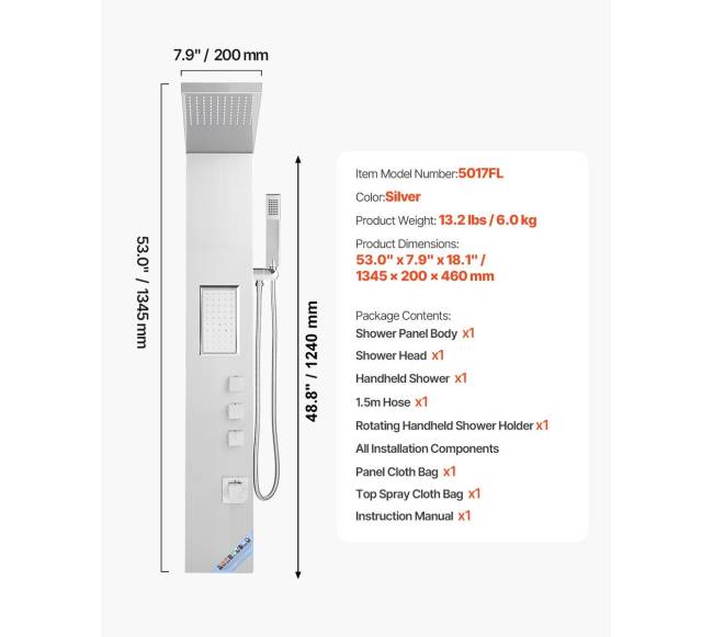 Dušo panelė su lietaus galva ir masažu6