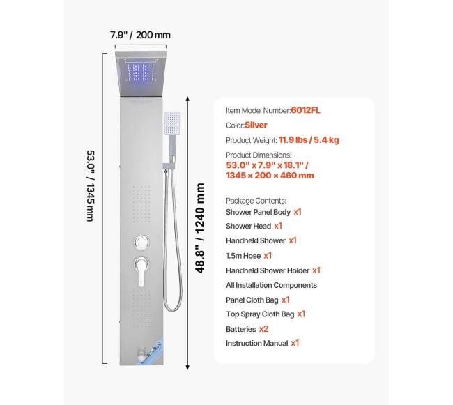 Dušo panelės bokštas su lietaus galvute6