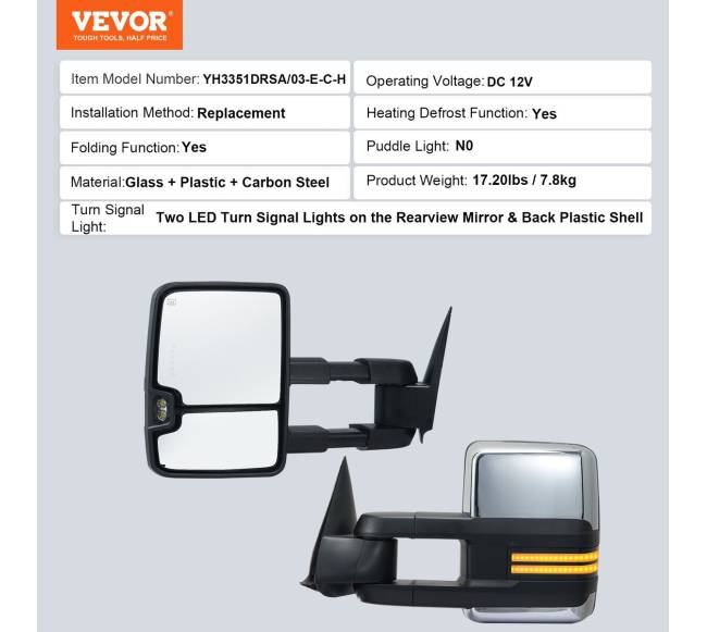 Šildomi veidrodžiai Chevrolet Silverado 2003-20076