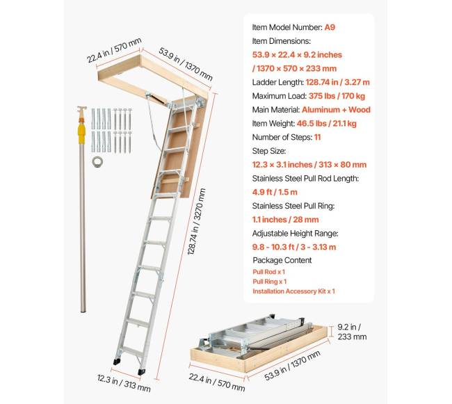 Palėpės kopėčios aliuminio 170 kg 3 - 3.13 m6