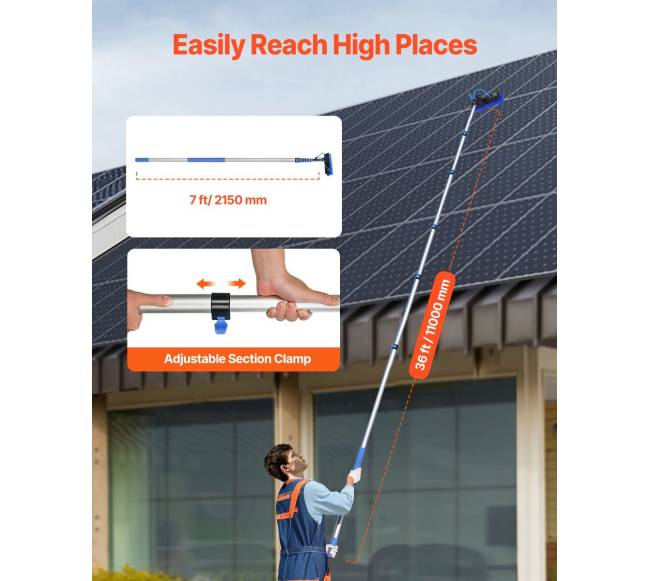 11 m saulės kolektorių valymo kotas su prailginamu rankena3