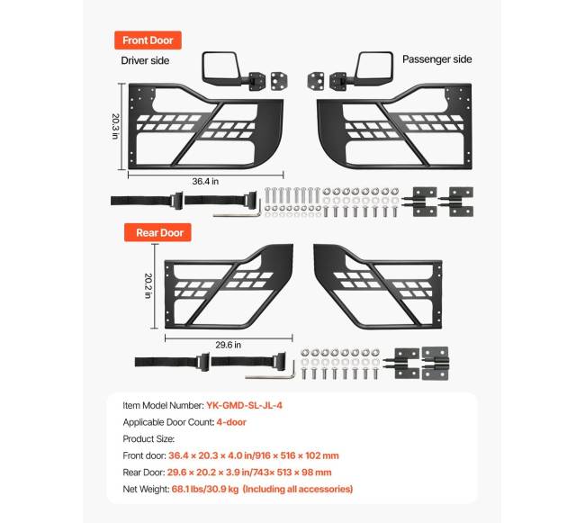 keturių durų jeep wrangler tube durys 2018-20246