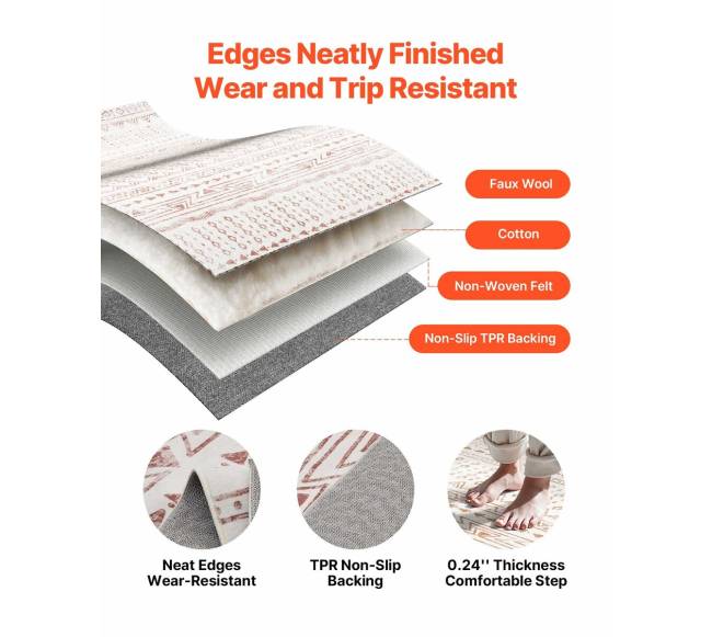 Didelis kilimas 152x244 cm neslystantis, atsparus plyšimui, modernus smėlio spalvos5