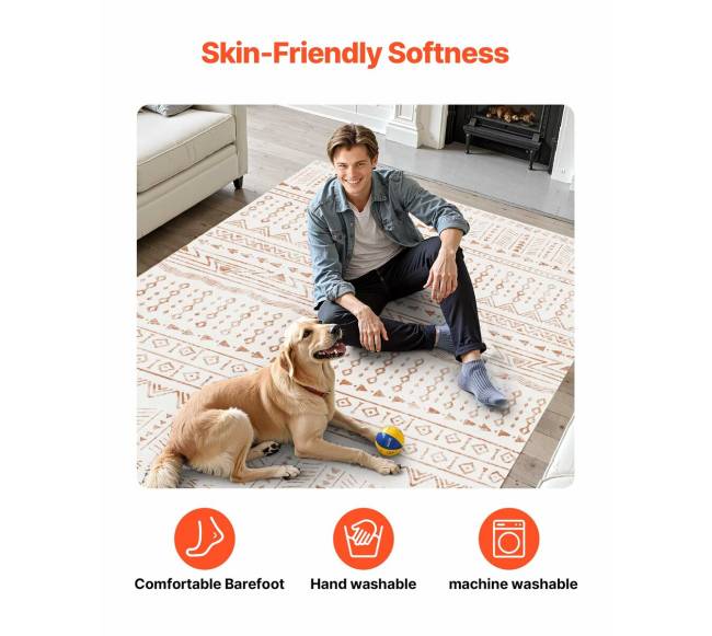 Didelis kilimas 152x244 cm neslystantis, atsparus plyšimui, modernus smėlio spalvos6