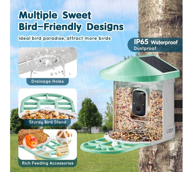 Išmanusis paukščių lesyklė su kamera ir saulės energija5