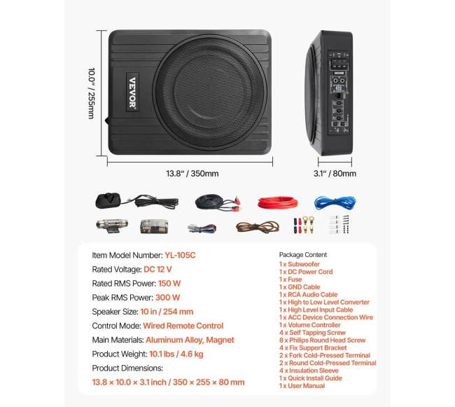 10 colių po sėdyne automobilio žemų dažnių garsiakalbis6