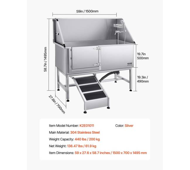 157,5 cm šunų kirpimo vonelė iš nerūdijančio plieno6