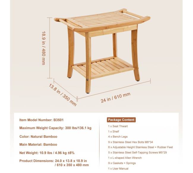 Bambuko dušo suoliukas 61 x 35 x 48 cm6