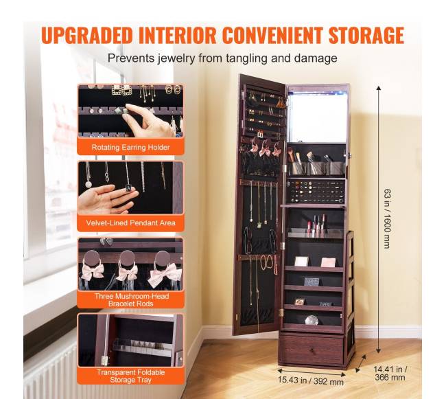 Papuošalų veidrodis su 360 pasukimu ir saugykla3