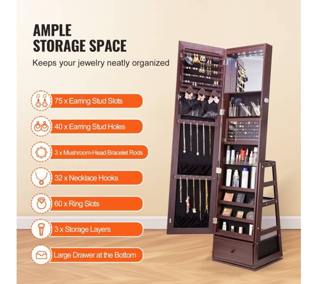 Papuošalų veidrodis su 360 pasukimu ir saugykla4