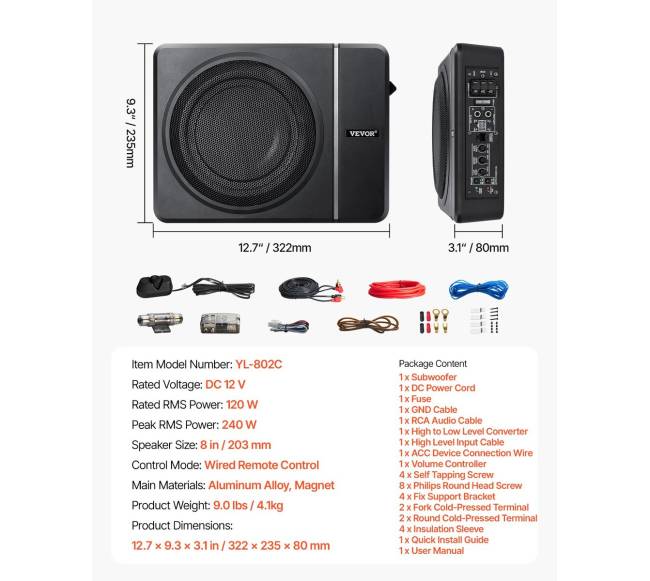 8 colių 240W žemedažnis automobiliui6