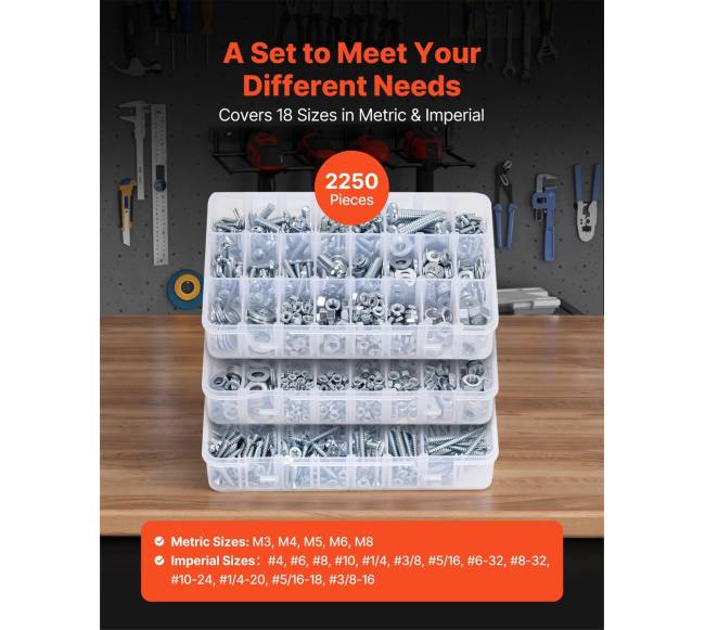 2250 vnt. varžtų ir veržlių rinkinys M3 M4 M51