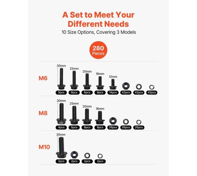 280 dalių veržlių ir varžtų rinkinys M6 M8 M101