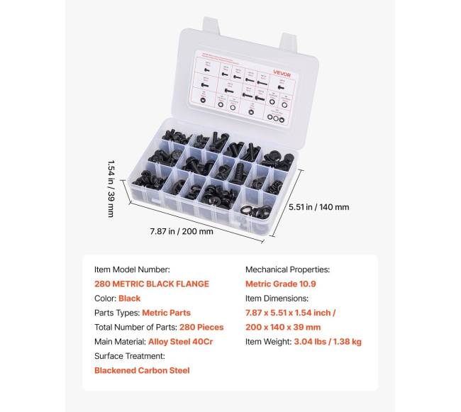 280 dalių veržlių ir varžtų rinkinys M6 M8 M106