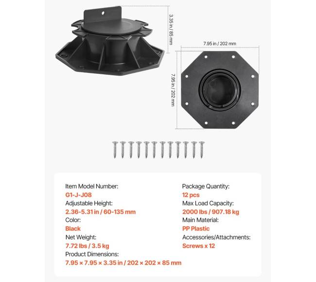 12 vienetų reguliuojama terasos atrama6