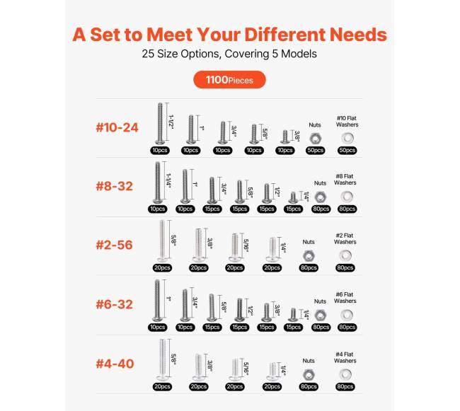 1110 vnt. veržlių ir varžtų rinkinys iš nerūdijančio plieno1