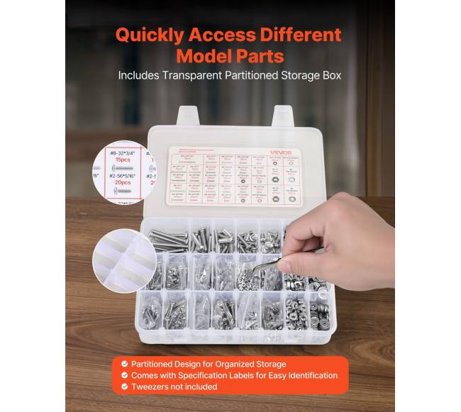 1110 vnt. veržlių ir varžtų rinkinys iš nerūdijančio plieno4