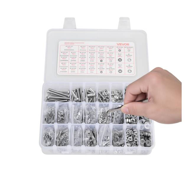 1110 vnt. veržlių ir varžtų rinkinys iš nerūdijančio plieno10