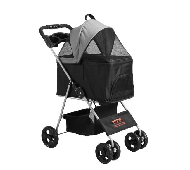 Gyvūnų vežimėlis su stabdžiais, juodas + pilkas0