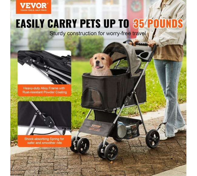 Gyvūnų vežimėlis su stabdžiais, juodas + pilkas1