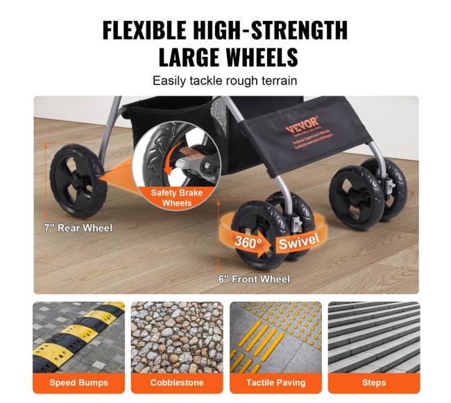 Gyvūnų vežimėlis su stabdžiais, juodas + pilkas2