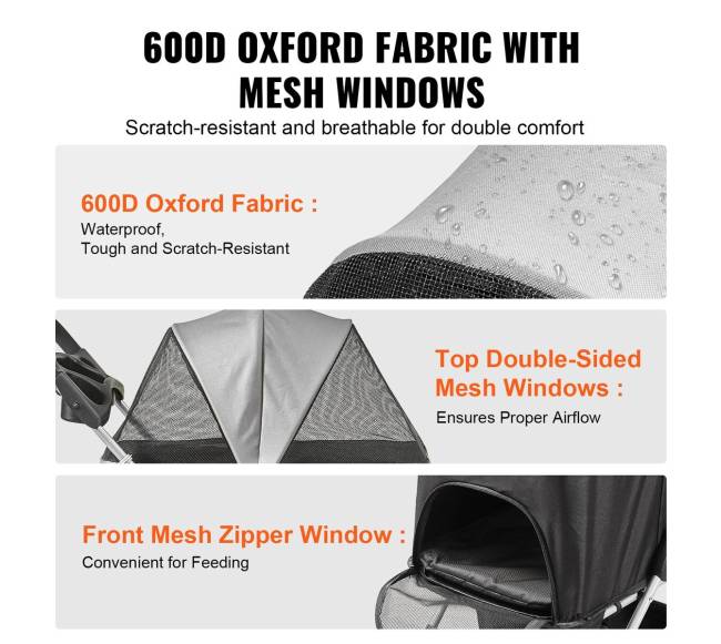 Gyvūnų vežimėlis su stabdžiais, juodas + pilkas3