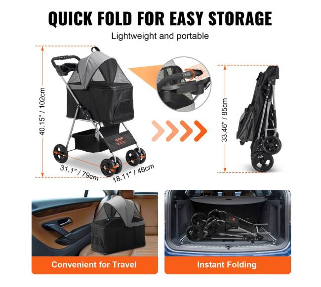 Gyvūnų vežimėlis su stabdžiais, juodas + pilkas5