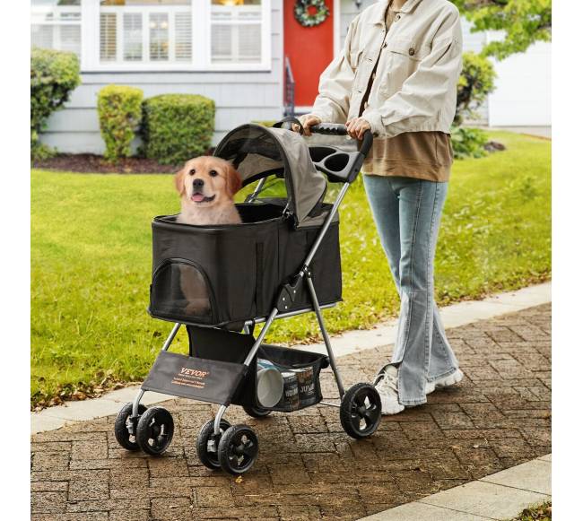 Gyvūnų vežimėlis su stabdžiais, juodas + pilkas7