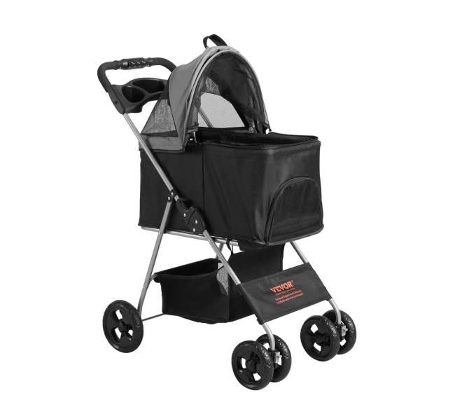 Gyvūnų vežimėlis su stabdžiais, juodas + pilkas9