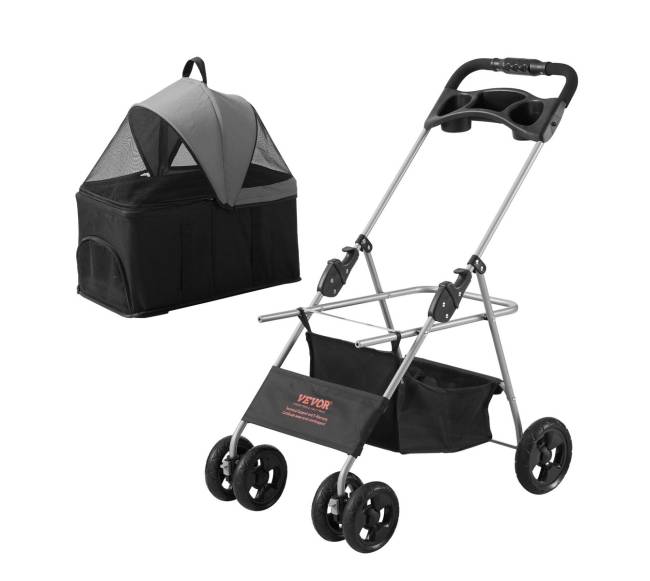 Gyvūnų vežimėlis su stabdžiais, juodas + pilkas10