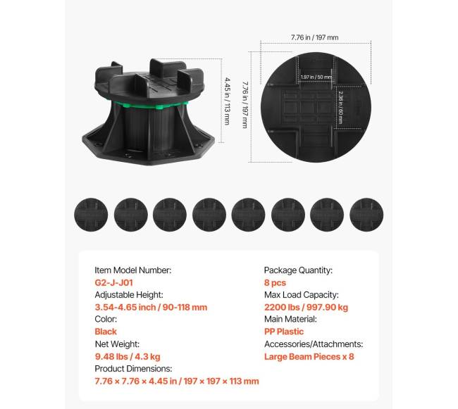 8 dalių reguliuojama terasos atrama 90-118 mm6