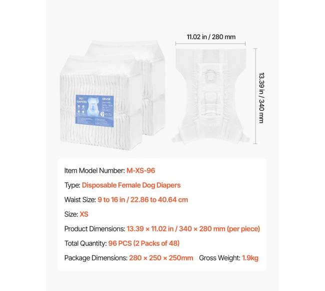 Vienkartinės šunų sauskelnės, XS dydis, 96 vnt.6