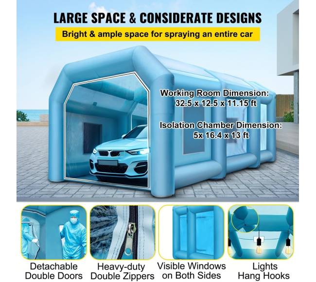 Pripučiamas dažymo paviljonas 12x5x4 m su pūstuvais3
