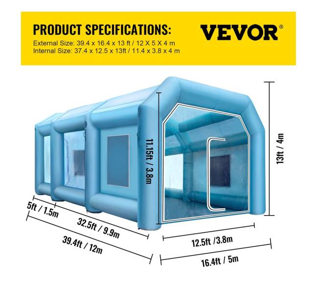 Pripučiamas dažymo paviljonas 12x5x4 m su pūstuvais6