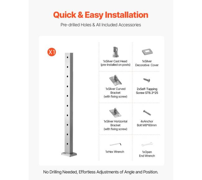 nerūdijančio plieno laiptų turėklų stulpas 91 cm5