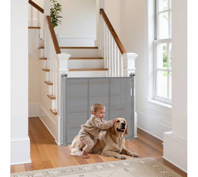 Pilka traukiama apsauginė tvorelė vaikams ir augintiniams7