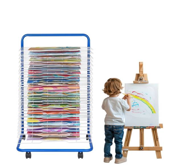 mėlyna meno džiovinimo lentyna 25 lentynos su ratais0