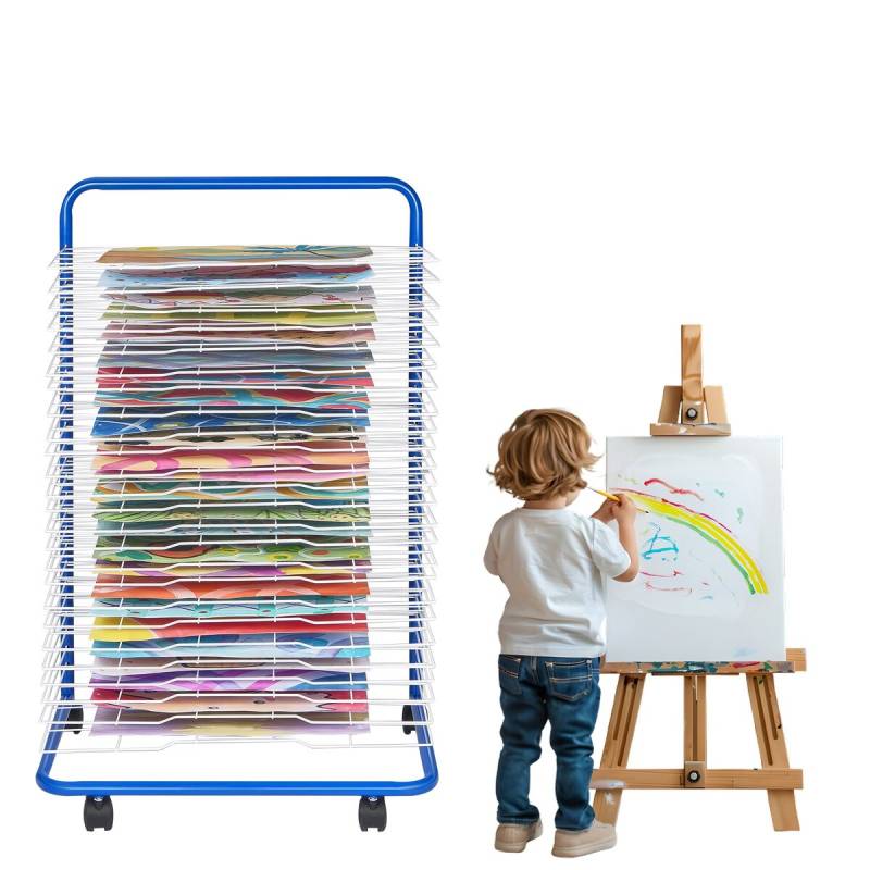 mėlyna meno džiovinimo lentyna 25 lentynos su ratais0