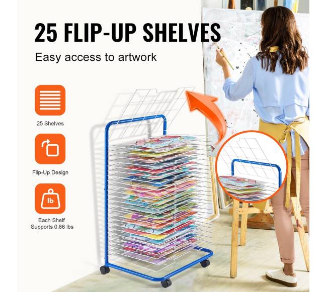 mėlyna meno džiovinimo lentyna 25 lentynos su ratais3