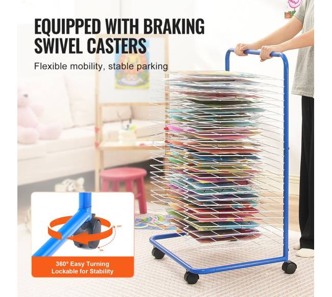 mėlyna meno džiovinimo lentyna 25 lentynos su ratais4