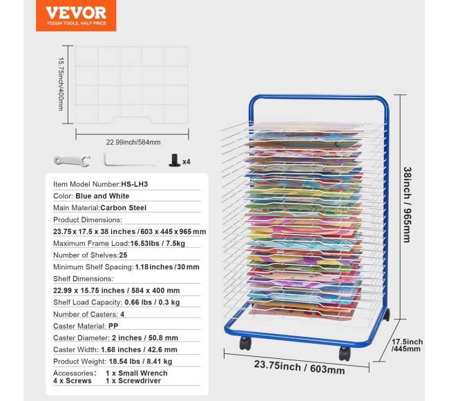 mėlyna meno džiovinimo lentyna 25 lentynos su ratais6