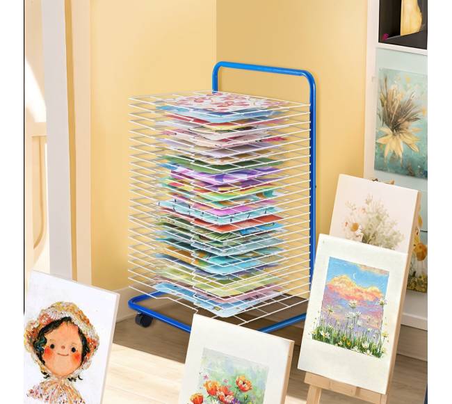 mėlyna meno džiovinimo lentyna 25 lentynos su ratais7