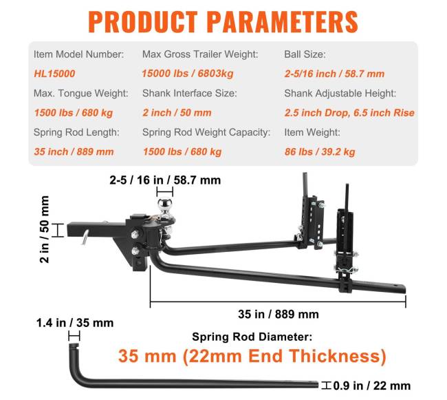 680 kg svorio paskirstymo kablys su 58.7 mm kamuoliu6
