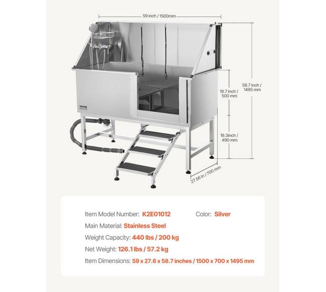 157,5 cm šuns plovimo vonia su laiptais ir filtru6