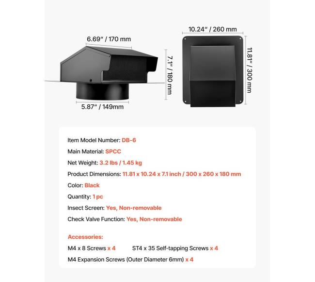 149 mm juodas sieninis ventiliacinis dangtis6