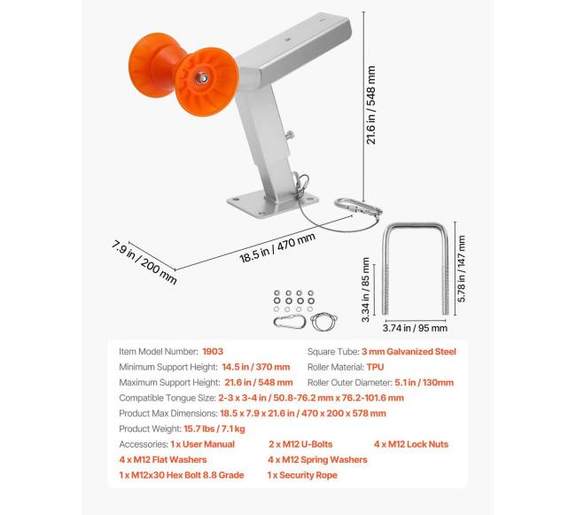 Valties priekabos gervės stovas su reguliuojamu aukščiu6