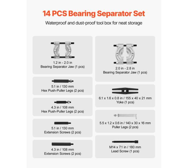 14 dalių guolių traukiklio rinkinys su dėklu6