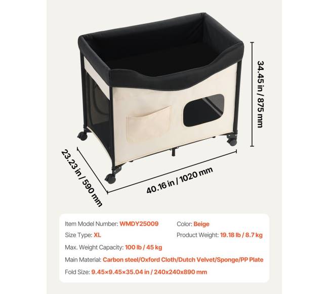 Sulankstoma aukšta šuns lova su ratais ir maišeliais XL6
