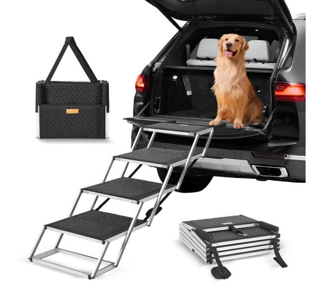 Keturios laiptelių sulankstomos šunų kopėčios automobiliams0