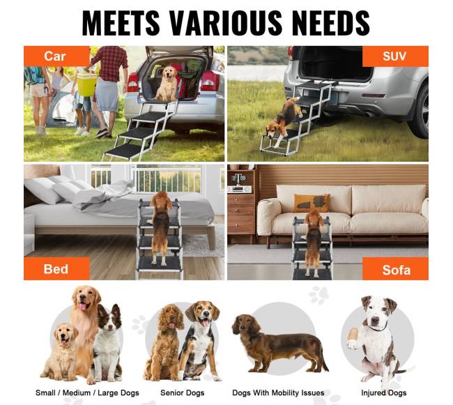 Keturios laiptelių sulankstomos šunų kopėčios automobiliams5